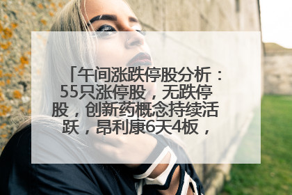 午间涨跌停股分析：55只涨停股，无跌停股，创新药概念持续活跃，昂利康6天4板，众生药业2连板