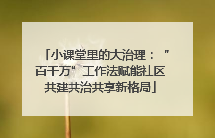 小课堂里的大治理：“百千万”工作法赋能社区共建共治共享新格局